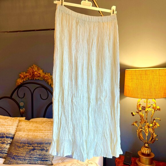 Vintage 90s Cream Crinkle Maxi Skirt - Picture 1 of 6